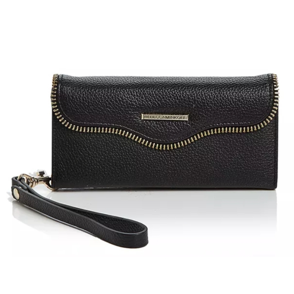 Rebecca Minkoff Black Leather Wristlet with Gold Accents